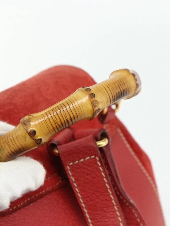 GUCCI Bamboo Backpack Suede Red Gold 003 2058 0030 Auth 175586 main image 13